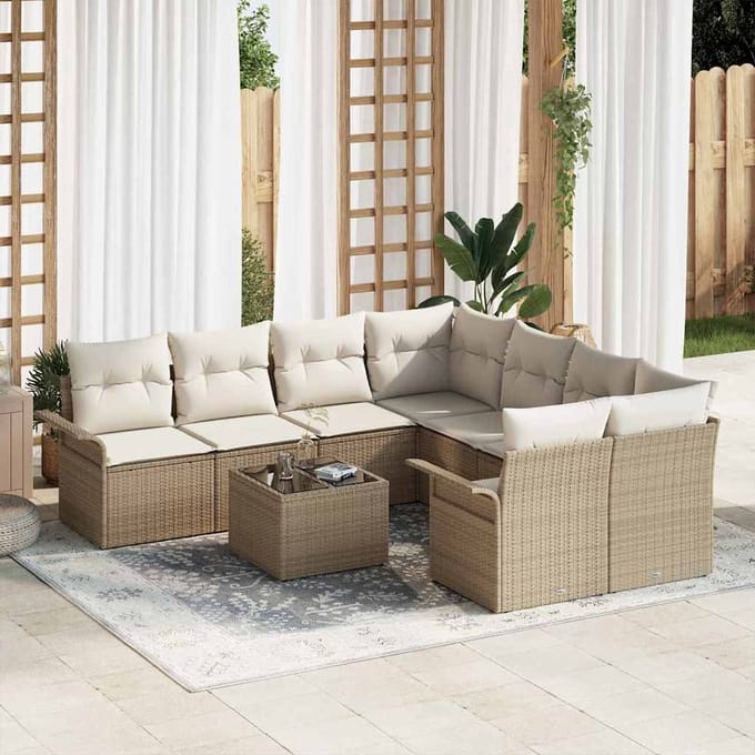 vidaXL - Tuinbank - Set - 9 - st - Beige - en - Crème - poly - rattan