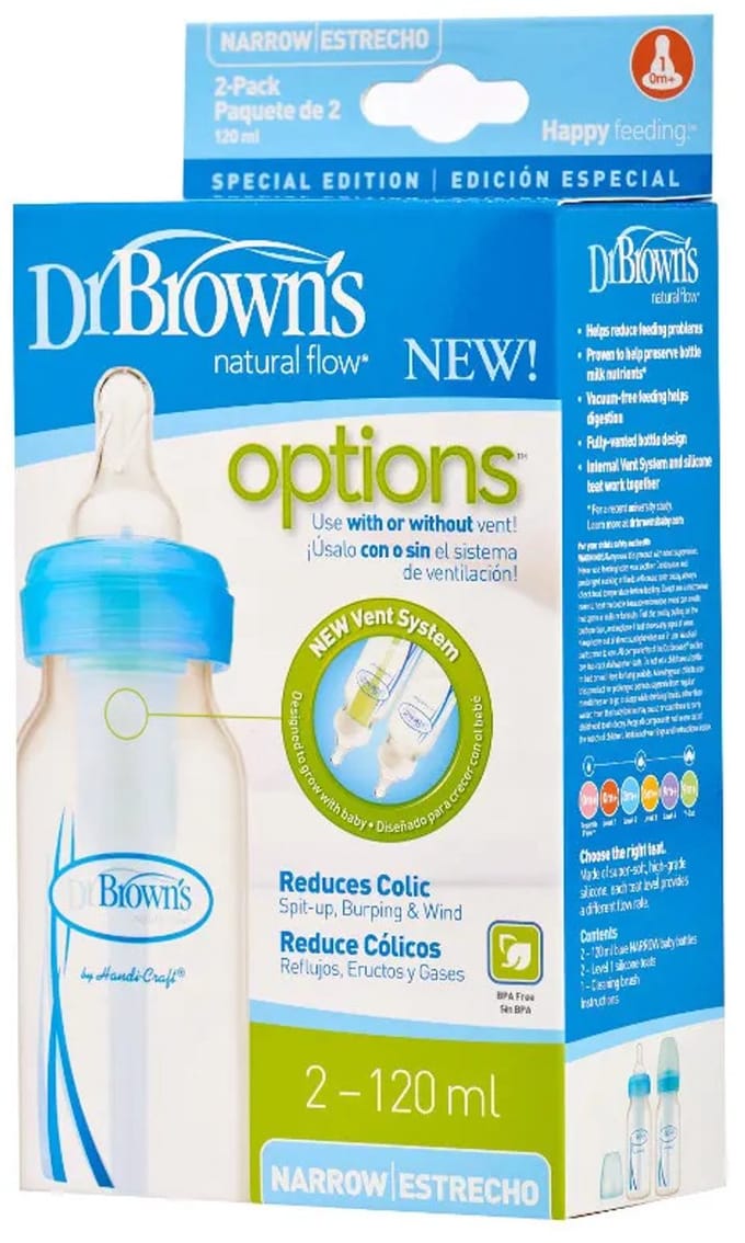 Dr. Brown’s Standaardfles – 120 ml – Blauw – Duopack Options Bottle