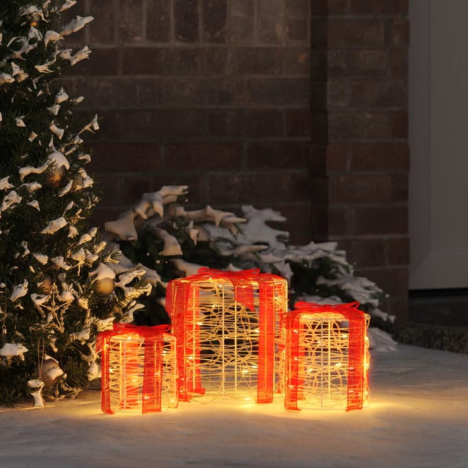 vidaXL - Geschenkdoos - Decoratie - 3 - st - Warmwit - 20 - x - 20 - x - 21 - cm - Acryl