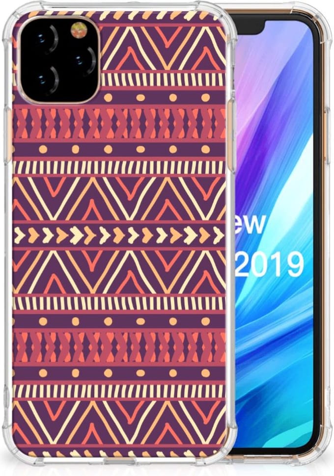 Apple iPhone 11 Pro Max Doorzichtige Silicone Hoesje Aztec Paars