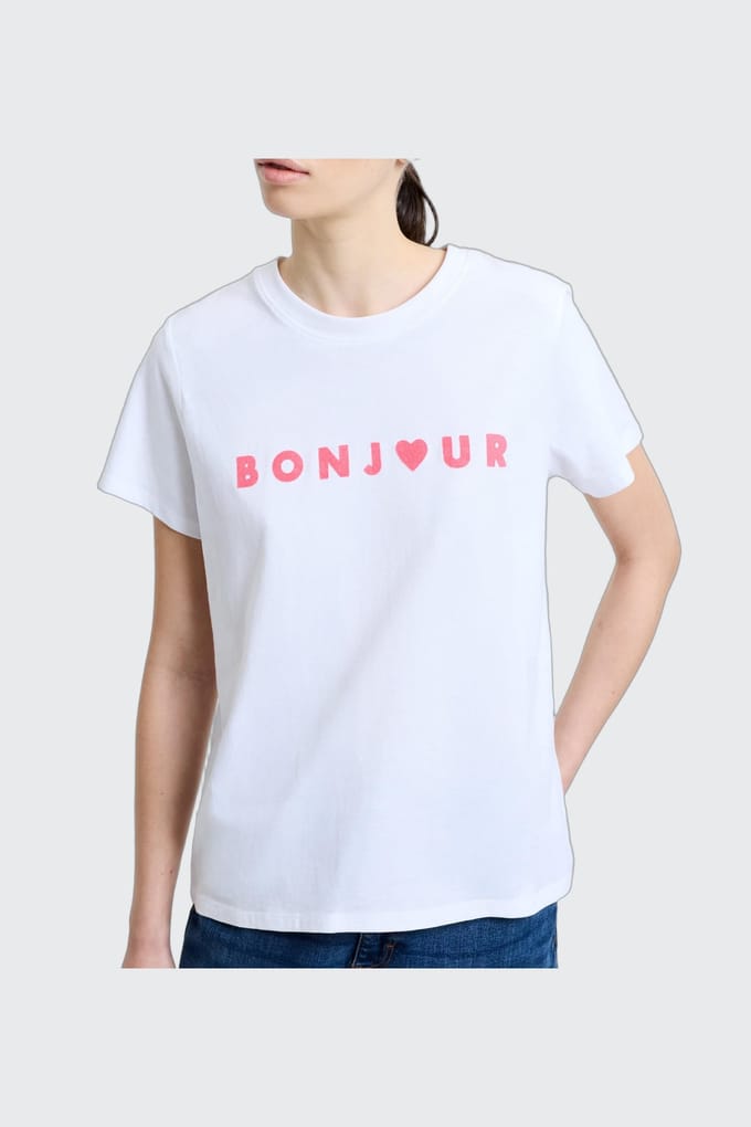 French Connection Bonjour Tee White/raspberry Pink Taglia: S | Maglie Sportivi Outlet | Donna | Rosa