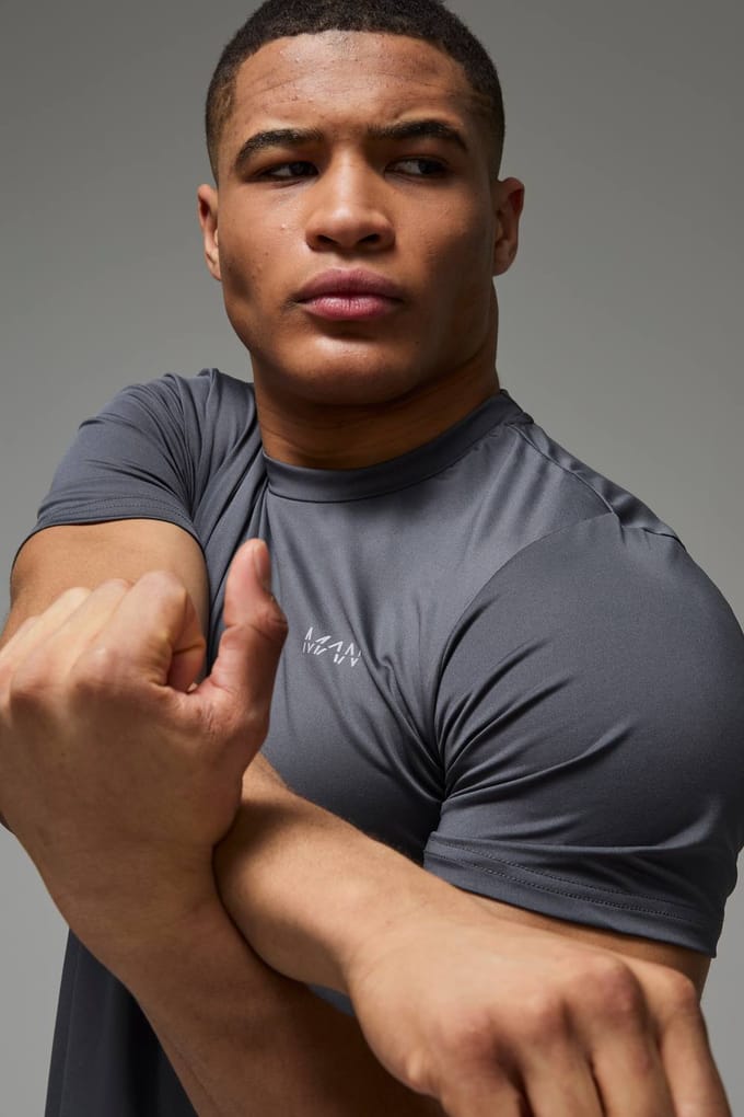 Man Active Regular Fit Performance Gym T-Shirt | Charcoal | Size XL