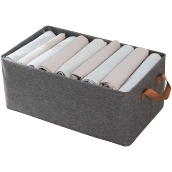 Clothes Storage Bin Foldable Cationic Clothes Organizer with Handle for Bedroom Closet Gray white