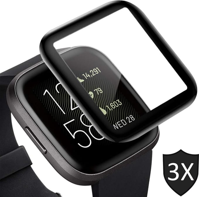 Screenprotector geschikt voor FitBit Versa 2 - Full Screen Cover Volledig Beeld - 3 Stuks