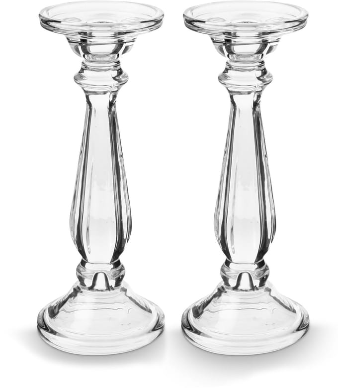 vtwonen Kandelaar Set van 2 - Kaarsenhouder van Glas - Transparant - 9.9x25cm