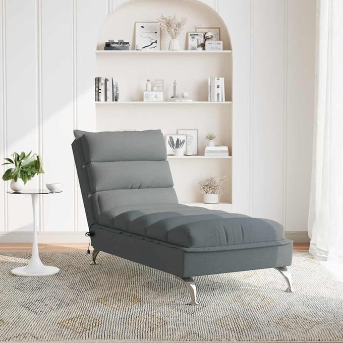 vidaXL - Massage - chaise - longue - met - kussens - stof - donkergrijs