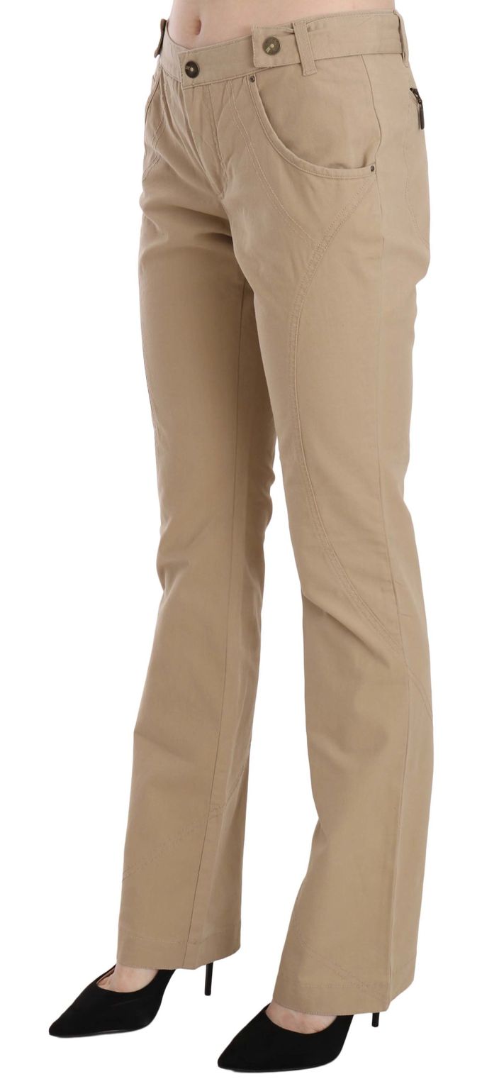 Just Cavalli Beige Katoenen Midden Taille Rechte Broek