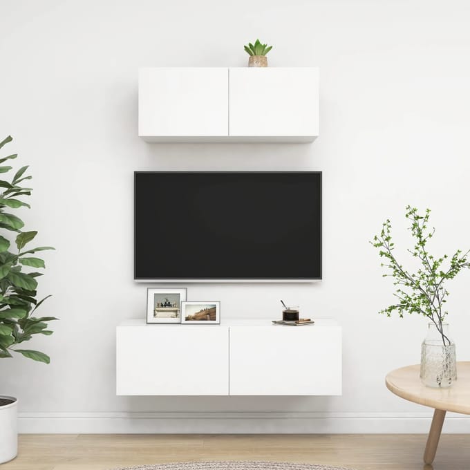 vidaXL - 2-delige - Tv-meubelset - bewerkt - hout - wit