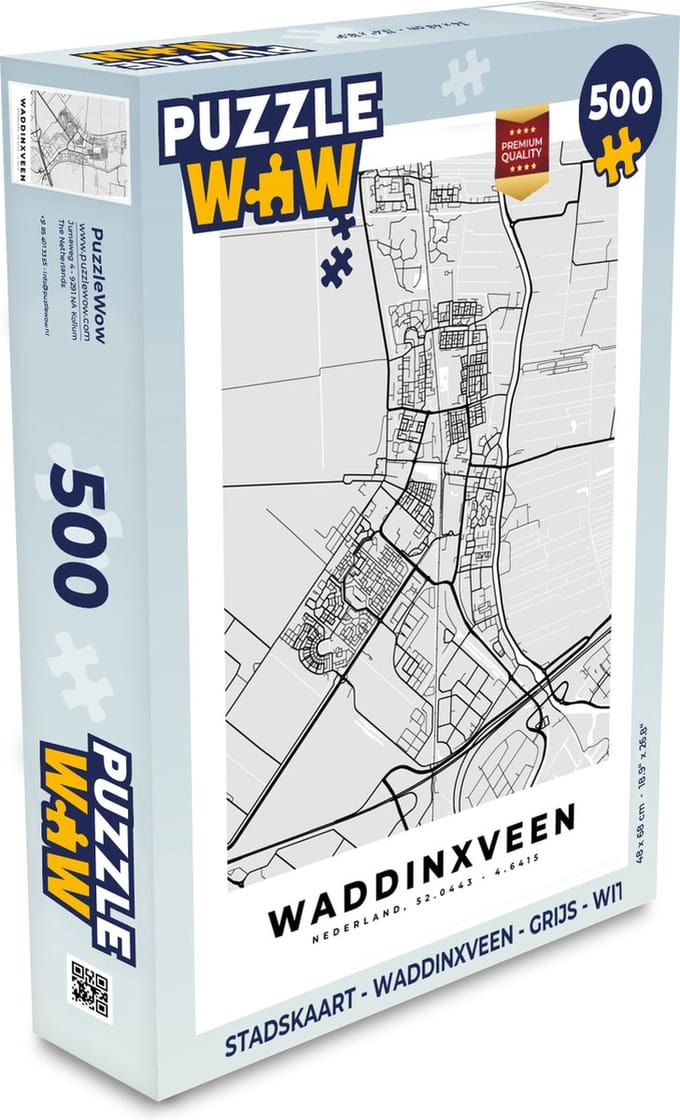 Puzzel Stadskaart - Waddinxveen - Grijs - Wit - Legpuzzel - Puzzel 500 stukjes - Plattegrond