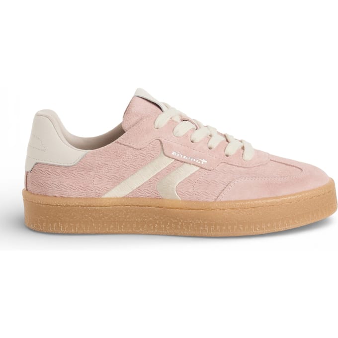 Tamaris dames sneakers van roze leer met witte strepen