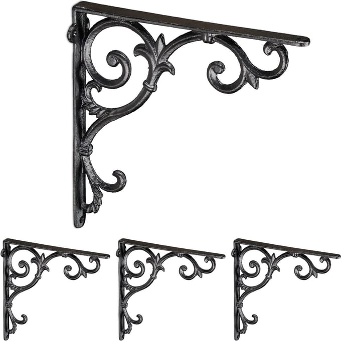 4x plankdrager antiek - set - schapdragers - plankendragers - gietijzer - zwart