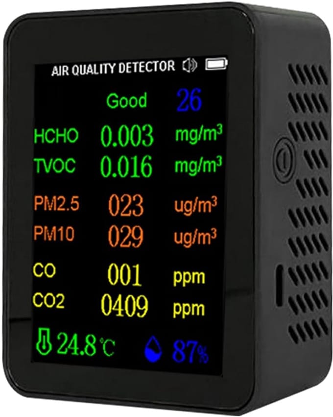 Luchtkwaliteitsmonitor - Luchtmeter CO2 - Binnenklimaat Monitoren - TFT Kleurendisplay - 2000 mAh Batterij - Zwart