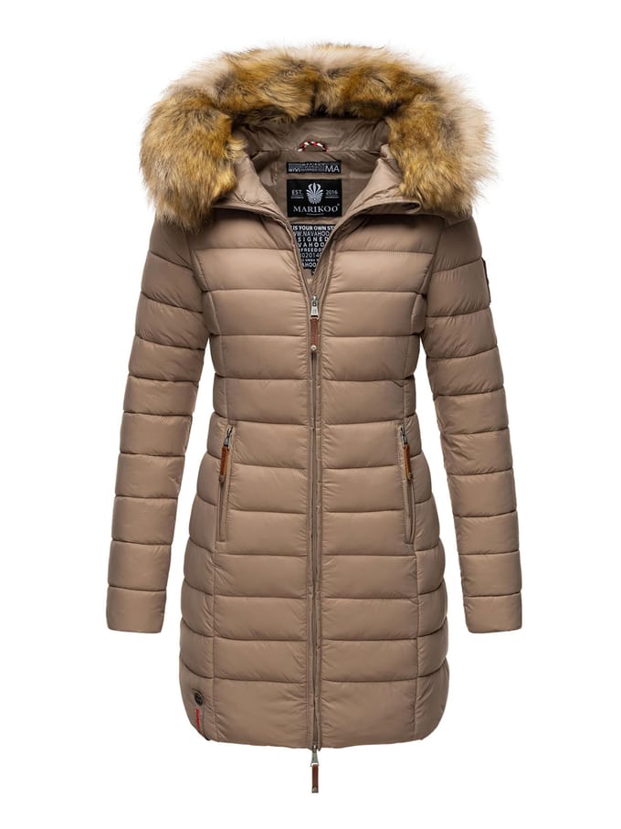 Marikoo damesjas Rose met gewatteerd design & afneembare imitatiebontkraag