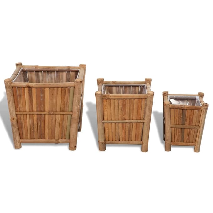 vidaXL - 3 - st - Plantenbakken - verhoogd - bamboe - met - nylon - voering