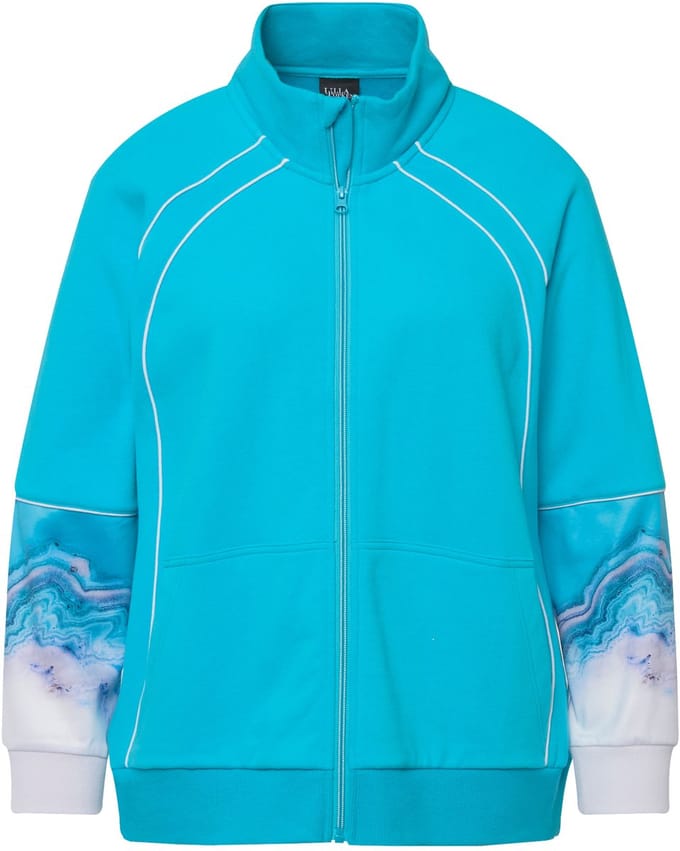 Ulla Popken - Dames - Sweatvest sierbiesjes opstaande kraag kangoeroezak - Lichtturquoise - Maat 42+