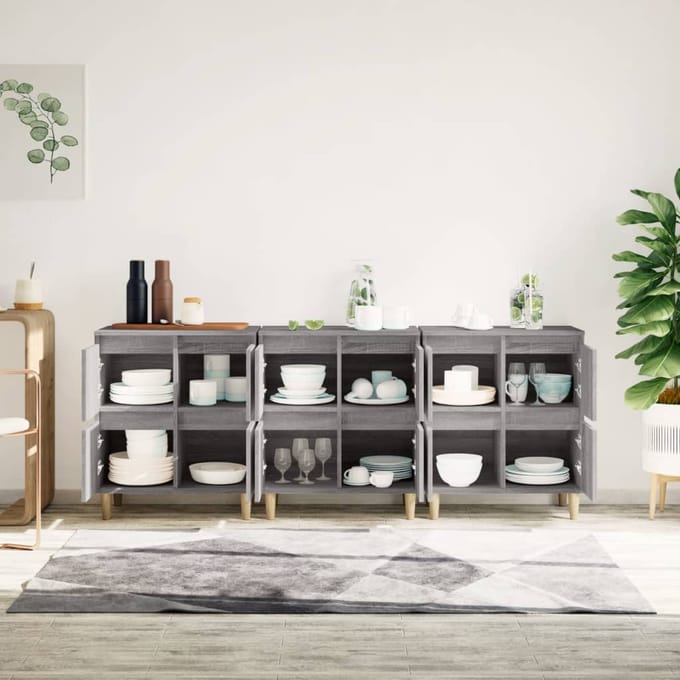 vidaXL - Dressoirs - 3 - st - 60x35x70 - cm - bewerkt - hout - grijs - sonoma - eikenkleur