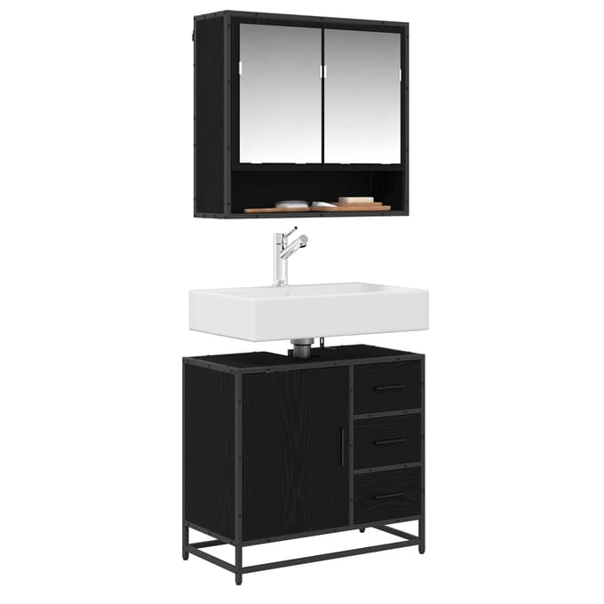 vidaXL - Badkamermeubel - Set - 2 - st - Zwart - Eiken - 65 - x - 33 - x - 60 - cm