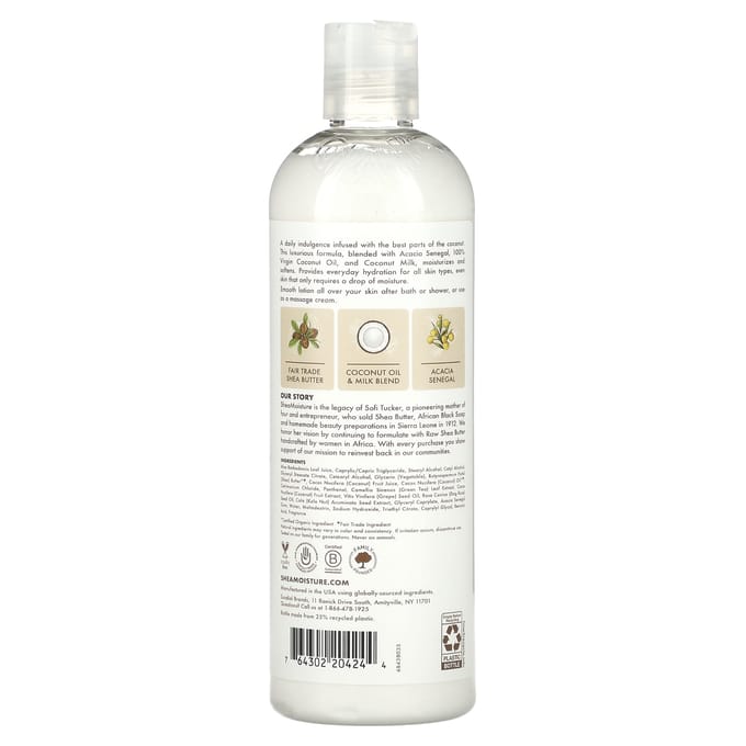 SheaMoisture, 100% pure kokosolie, hydraterende bodylotion voor dagelijks gebruik, 388 ml (384 ml) white