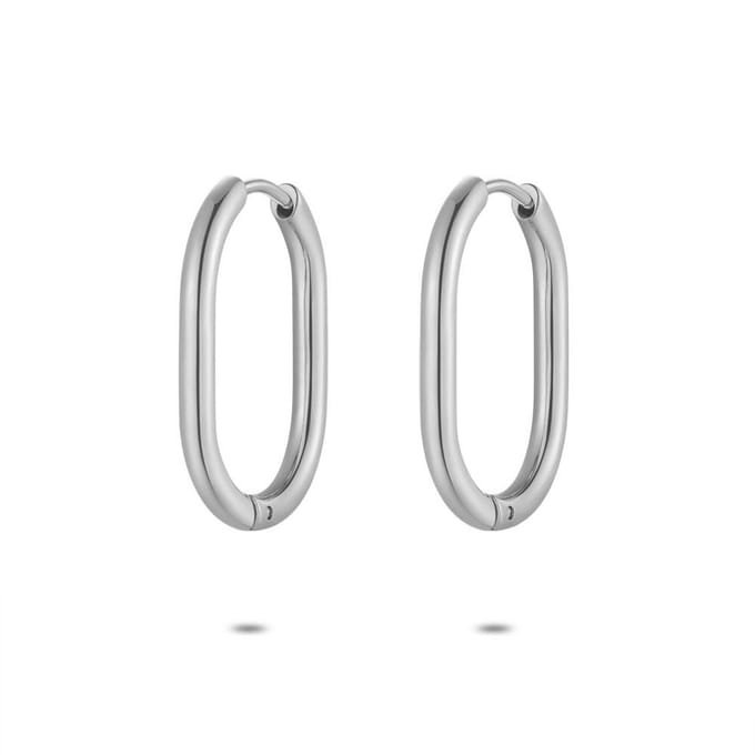 Twice As Nice Oorbellen in edelstaal, ovale oorring, 23 mm