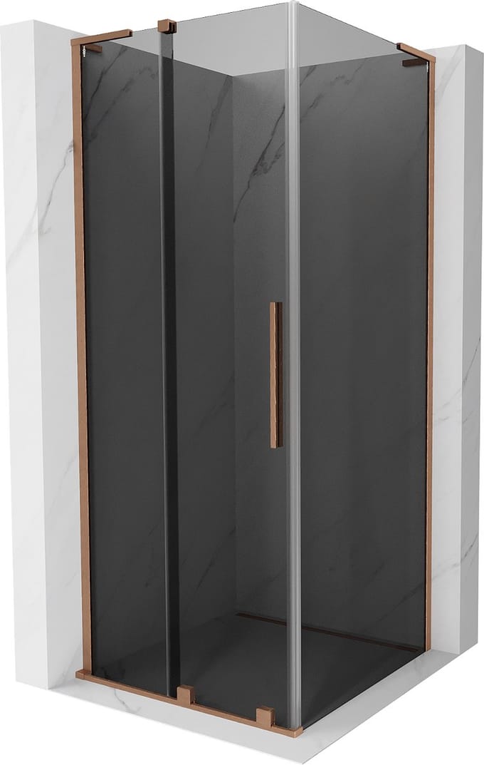 Mexen Velar L schuifdouchecabine 100 x 100 , grafiet, geborsteld koper - 871-100-100-43-65