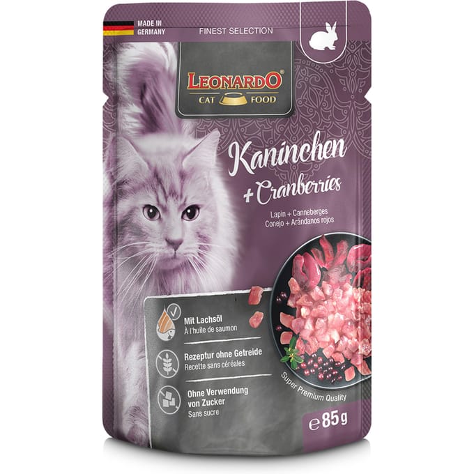 16x85g Finest Selection Zakjes Konijn & cranberries Leonardo Kattenvoer
