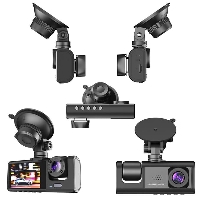 1080P DVR Dash Camera Voor-, Binnen- en Achtercamera Rijrecorder 2 Inch Scherm Dashcam Ondersteuning zwart
