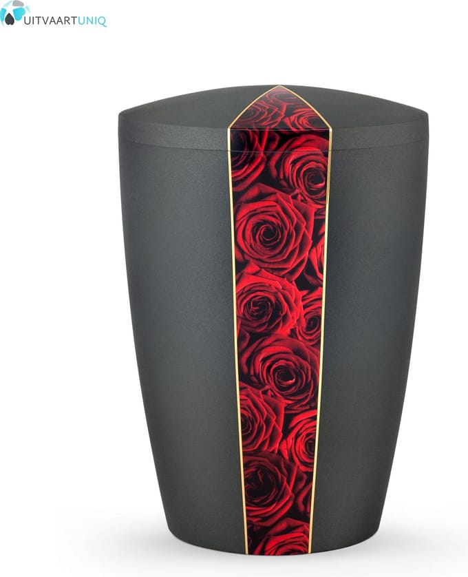 Urn antraciet fluweel rode rozen - bio