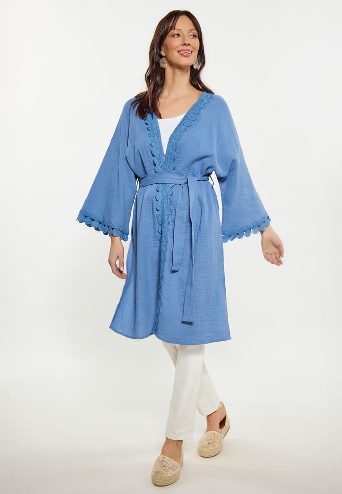 usha Kimono Dames denimblauw