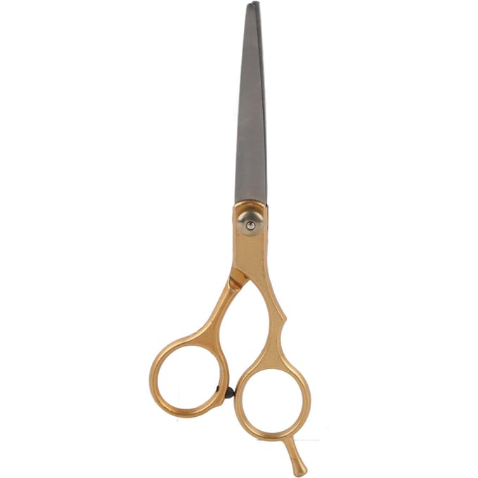 Professionele kappersschaar, kappersschaar, familiesalon, platte tanden, kappersgereedschap, goudkleurig gray