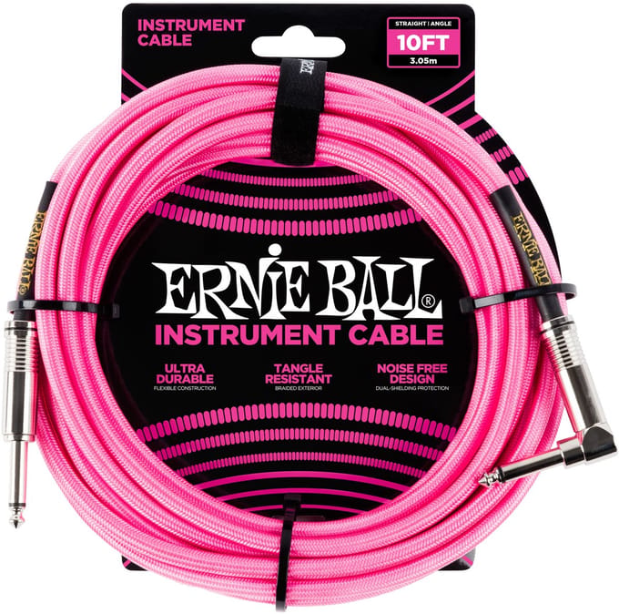 Ernie Ball 6078 Gevlochten Gitaarkabel Neon Roze 3 Meter