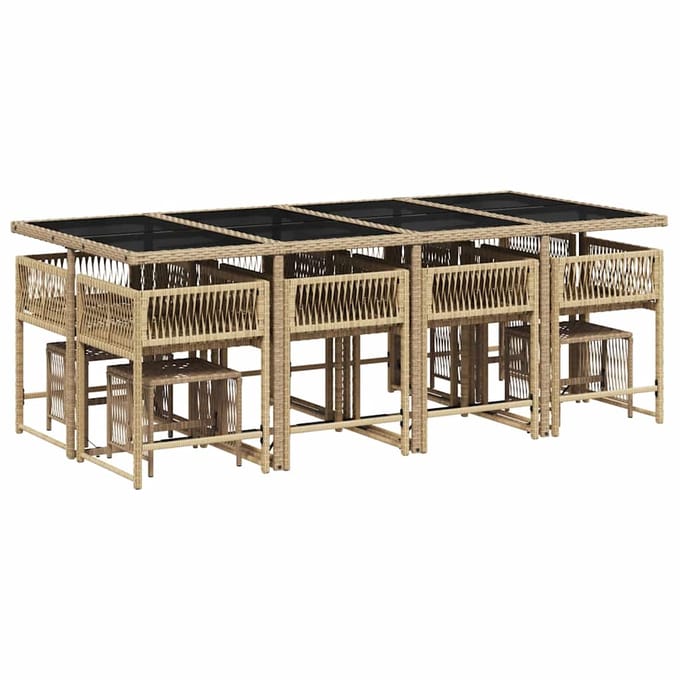 vidaXL - 13-delige - Tuinset - met - kussens - poly - rattan - beige