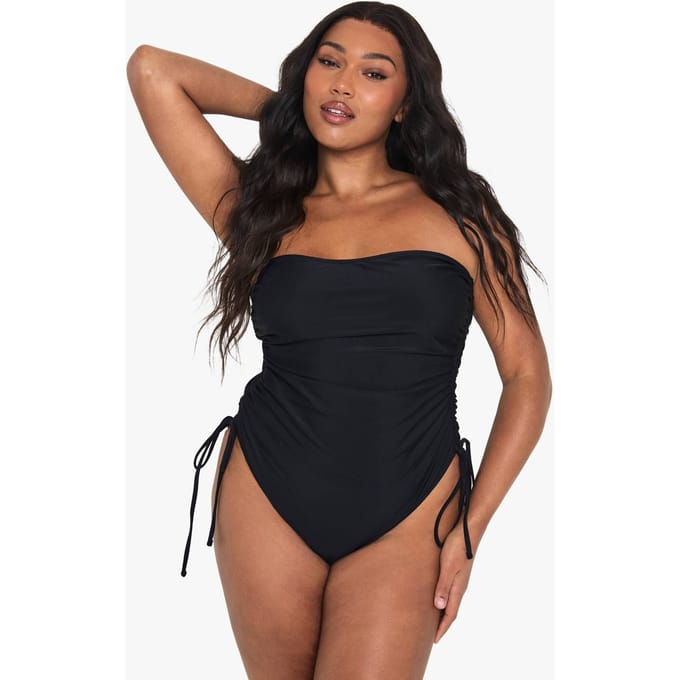boohoo Dames Plus Zwemkleding Essentials Geraffelde Buikcontrole Badpak | Zwart | Maat: 56