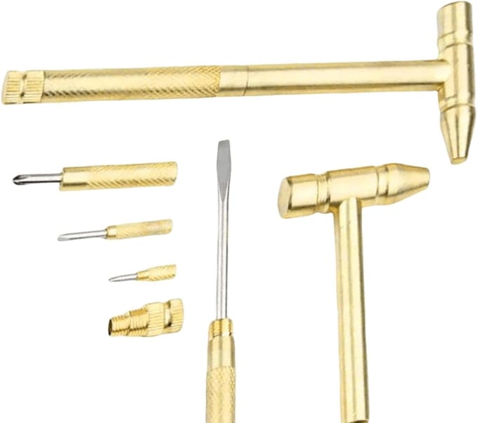 Mini Hamerset - Multitool Hamer - Outdoor Klussen - 6-in-1 Functionaliteit - 70 Gram - Goud