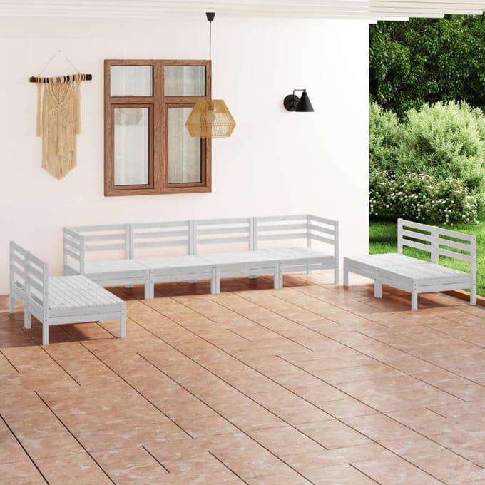 vidaXL - 8-delige - Loungeset - massief - grenenhout - wit