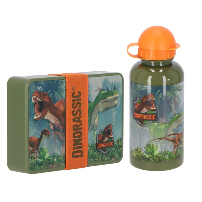 Dinorassic Lunchset - Lunchbox - Drinkfles - Groen - Lunchbox Kinderen