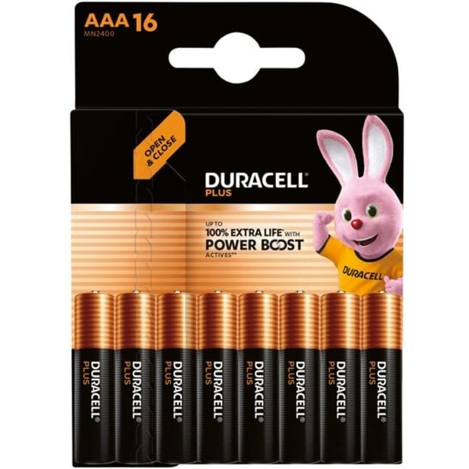 Duracell Alkaline batterij Plus Extra Life, Micro AAA, LR03, 1,5 V, in blisterverpakking, 16 stuks