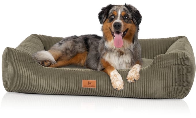Knuffelwuff hondenbed van ribfluweel met handgeweven uiterlijk Olivia M-L 85 x 63 cm khaki