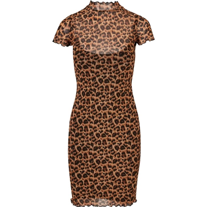 Urban Classics - Mesh Double Layer leo Korte jurk - 3XL - Bruin