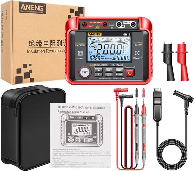 Digitale Weerstandsmeter - Isolatie Tester - Elektrische Inspectie - Variabele Testspanning - Tot 40G Ohm
