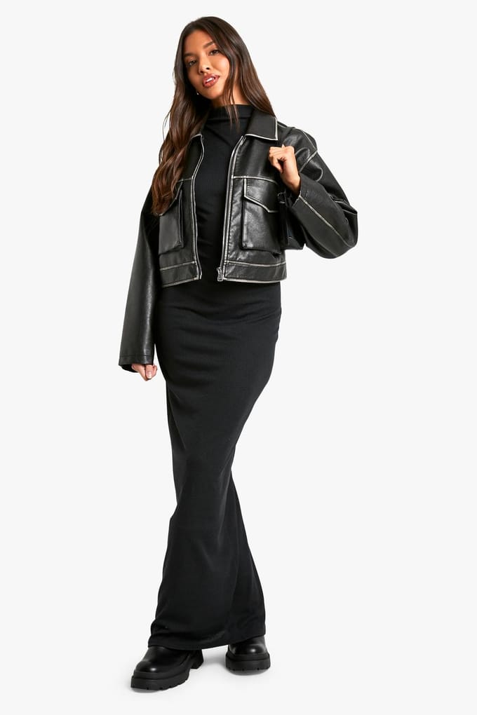boohoo Dames Rib Column Maxi Jurk | Black | Maat: 16
