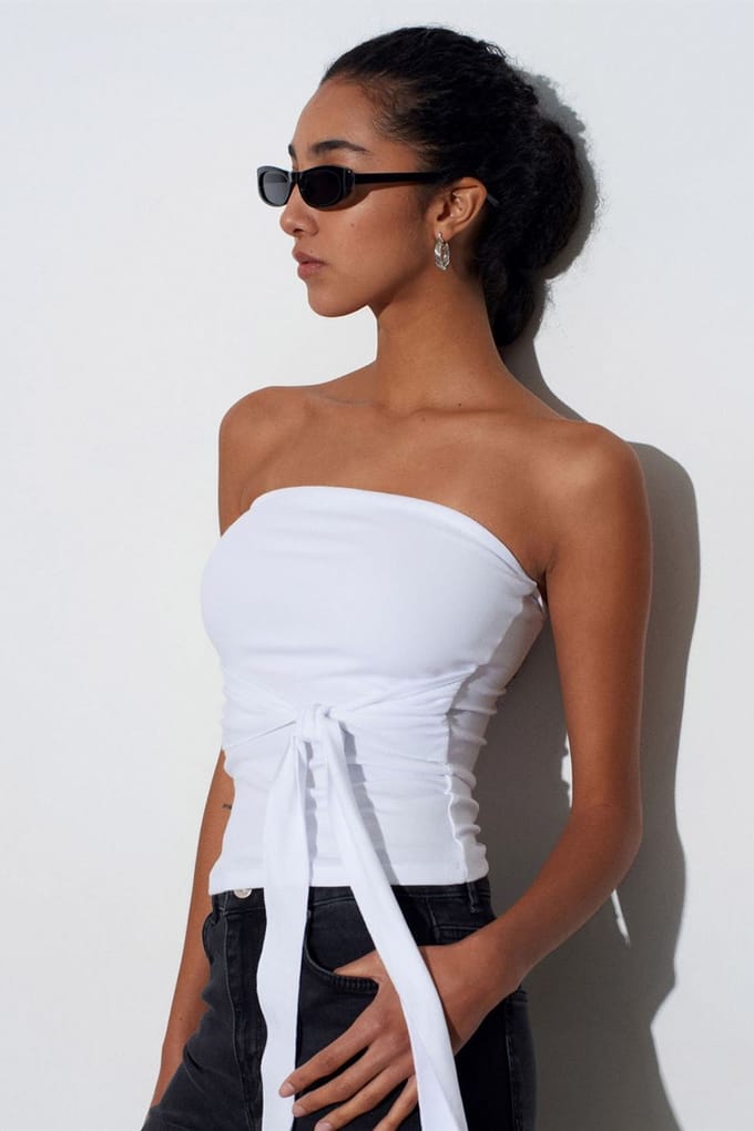 Strapless Slim-Fit Jerseytop met Strikdetail