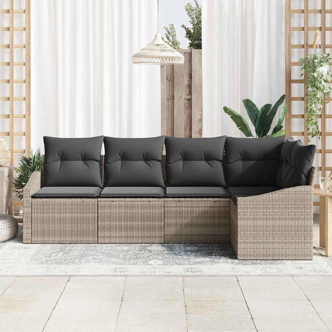 vidaXL Tuinbank Set met kussen met opslag 5 pcs Lichtgrijs poly rattan
