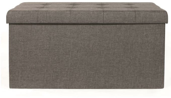 Home Deco - Poef/hocker Chique - opvouwbaar - stof - opbergbox - donkergrijs - polyester/mdf - 76 x 38 cm