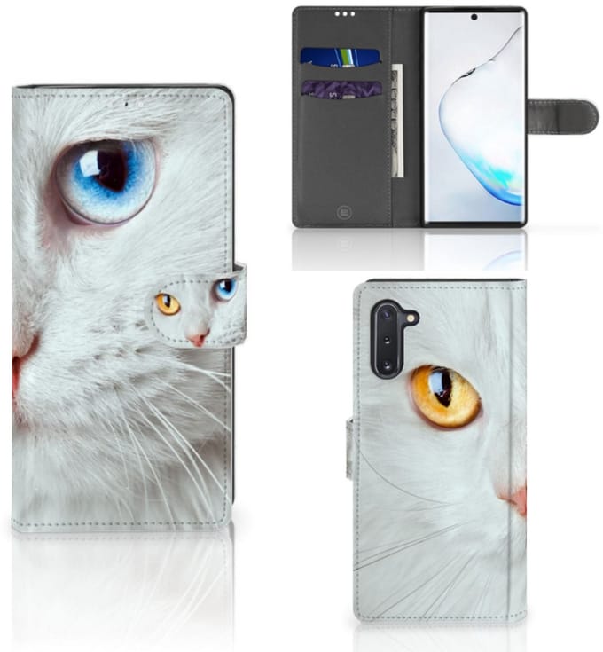 Samsung Galaxy Note 10 Telefoonhoesje met Pasjes Witte Kat