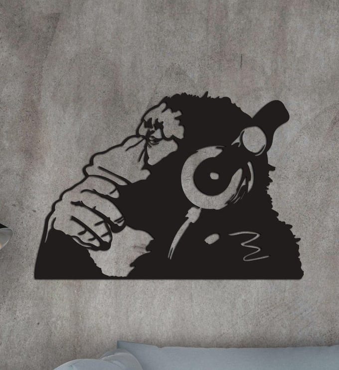 Wanddecoratie | Aap met koptelefoon - L (42x60cm)