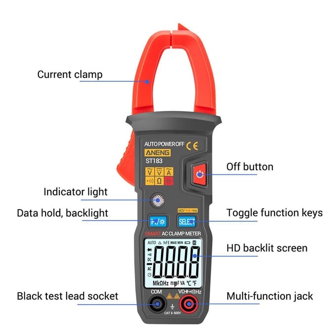 ANENG ST183 6000 telt digitale AC-stroomtang 600A automatische bereikmultimeter met