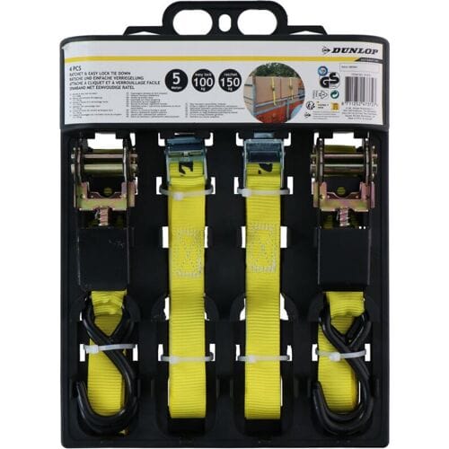 Dunlop Spanband met Ratel - 4 Stuks - 5 M - tot 150 KG - Geel