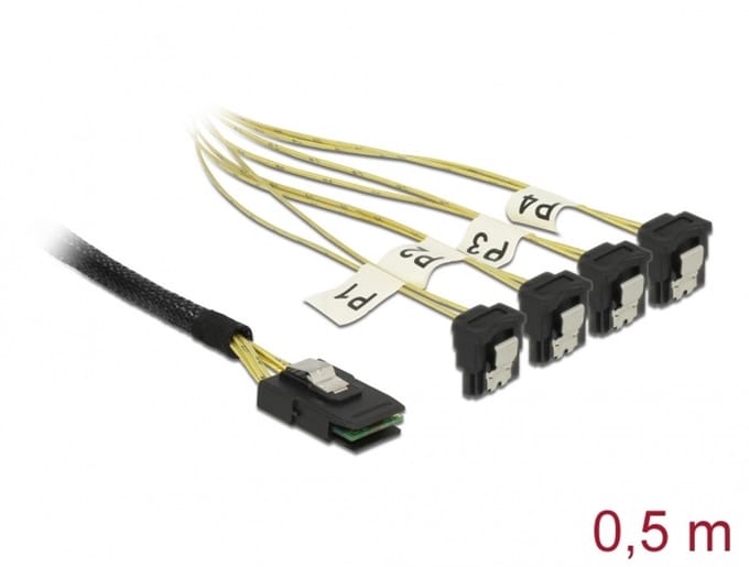Delock Cable Mini SAS SFF-8087 > 4 x SATA 7 Pin angled 0.5 m