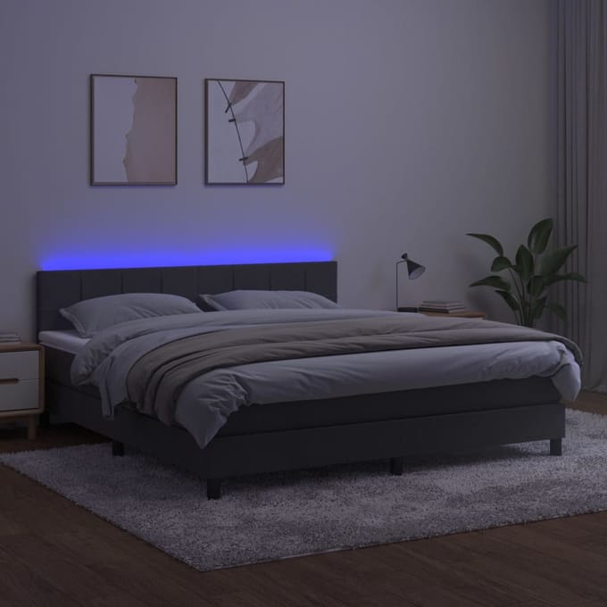 vidaXL - Boxspring - met - matras - en - LED - fluweel - donkergrijs - 160x200 - cm