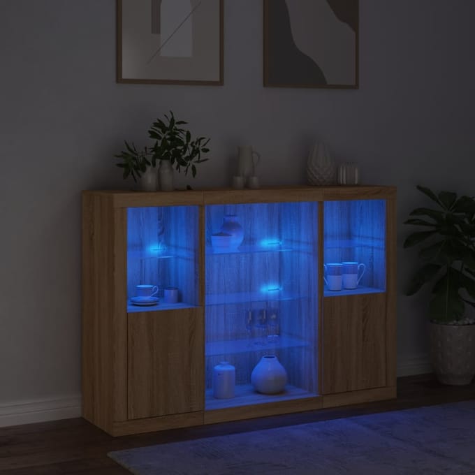 vidaXL - Dressoirs - met - LED-verlichting - 3 - st - bewerkt - hout - sonoma - eiken